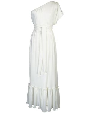 Jennafer Grace Ivory Pleated One Shoulder Maxi Dress - White