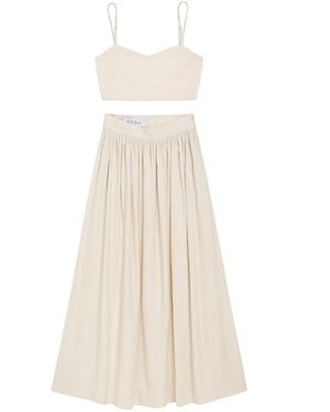 ADIBA Neutrals Sand Linen Cropped Top & Matching Skirt - White