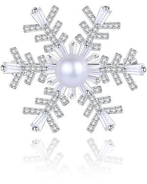 Classicharms Pavé & Pearl Snowflake Multi Way Brooch Pendant - White