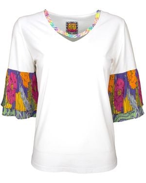 Lalipop Design Blouse With Pleated Sleeves&detachable Colourful Half Chain - White