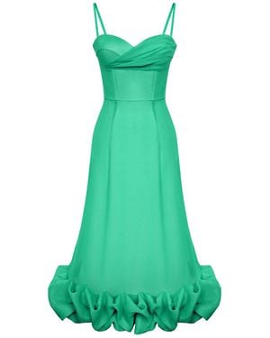 POST MERIDIEM Draped Bodice Bottom Flounced Bustier Dress - Green