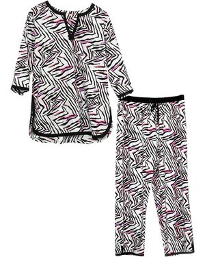 Inara Indian Cotton Savannah Print Pajama Set - White