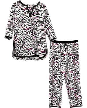 Inara Indian Cotton Savannah Print Pyjama Set - White