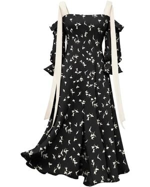 Julia Allert Off-Shoulder Midi Dress With Contrast Straps – Print - Black