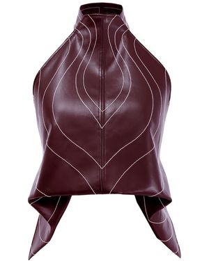 Kargede Burgundy Vegan Leather Halter Top - Purple