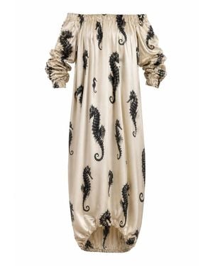 Julia Allert Neutrals Ivory Off-Shoulder Seahorse Loose-Fit Dress – Capsule Edition - Natural