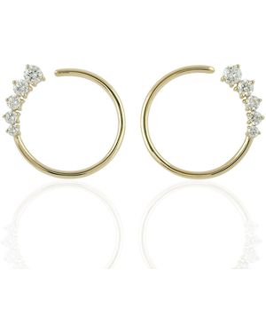 Artisan 18k Solid Yellow Hoop Earrings Diamond - Brown