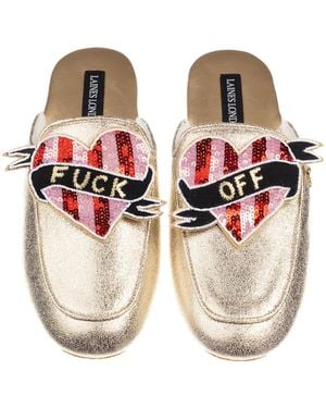 Laines London Classic Mules With & Stripe Fuck Off Heart Brooches - Orange
