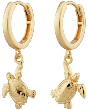 Lily Charmed Plated Turtle Charm Hoop Earrings - Metallic