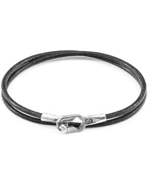 Anchor and Crew Shadow Grey Tenby Silver & Round Leather Bracelet - Metallic