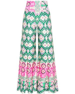 Beatrice von Tresckow Candy Bloom Stretch Bell Bottom Trousers - Green