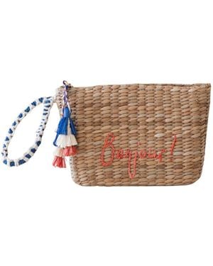 LIKHÂ Neutrals Handwoven Seagrass Bonjour Wristlet Pouch With Tassels - Brown