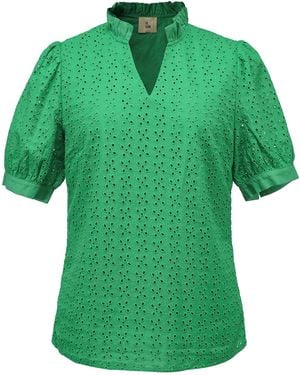 Smart and Joy Eyelet Cotton Lace Loose Blouse - Green