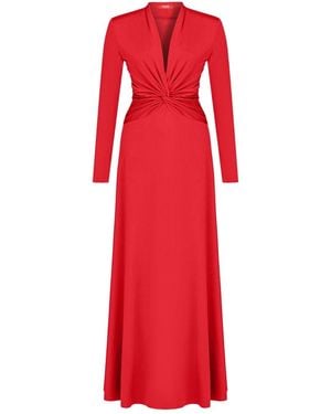 Nocturne Draped V-Neck Maxi Dress - Red