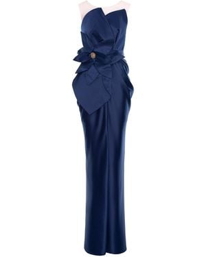 Acob a Porter Iris Satin Dress With Oversized Flower Applique - Blue