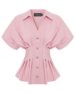 Exquise Georgia Regular Pleated Waist Button-Up Blouse - Pink