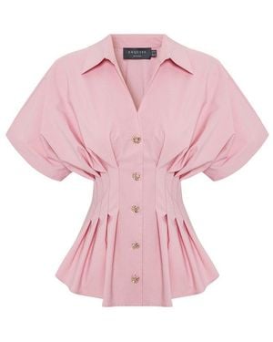 Exquise Regular Pleated Waist Button-Up Blouse - Pink