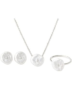 Pearl Code Rozeta Zenith Keshi Pearl Earrings, Necklace And Ring Set - Metallic
