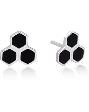 The Jewelz Triple Hexagon Enamel Stud Earrings - Black
