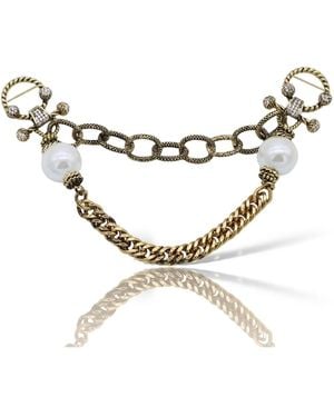 Bayemeyc Perla Pearl Chain Brooch - Metallic