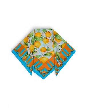 Saachi Lemon Motif Satin Bandana - Blue