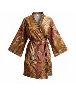 ORIGIN OF HEARTS Bega Floral Luxury Kimono Robe - Brown
