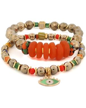 Ebru Jewelry Evil Eye Charm Joyful Colourful & Beaded Bracelet - Metallic