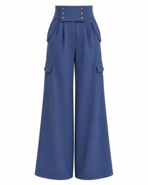 Julia Allert High-Waisted Flared Cargo Pants – - Blue
