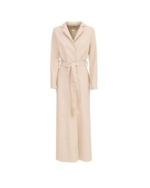 Julia Allert Neutrals Long Button-Up Eco-Leather Trench Ecru - Natural