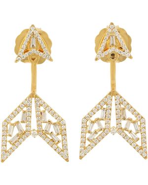 Artisan Baguette Diamond Arrow Design Ear Jacket Earrings 18k Yellow Gold Jewellery - Metallic