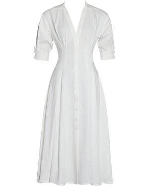 Miss Circle New York Palina Lyocell Pleated Midi Preppy Shirt Dress - White