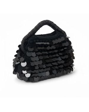 Springmoonatelier Hand-Embroidered Sequin Handbag – Velvet Yarn, Completely Handmade - Black