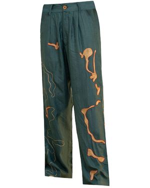 Tega Collective Samudram Coral Silk Pants - Green