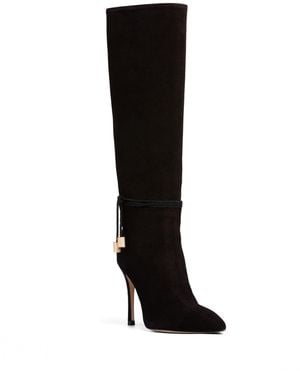 Beautiisoles by Robyn Shreiber Made in Italy Lindsay Suede Knee High Boot Comfortable Valentine Stiletto - Black