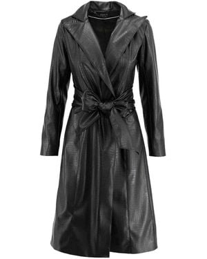 AVENUE No.29 Eco Leather Midi Lenght Coat With Belt - Black