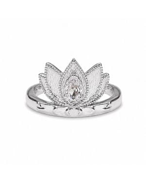 Aurozia Lotus Within Rhodium Plated Sterling Blooming Lotus Drop Adjustable Open Ring - Metallic
