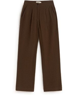 Thinking Mu Wide Leg Seersucker Trousers Manolita - Brown