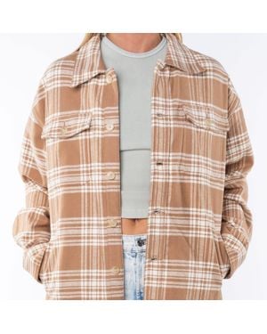 Ariko Neutrals/ Plaid Bucky Split Hem Shirt Jacket - Pink