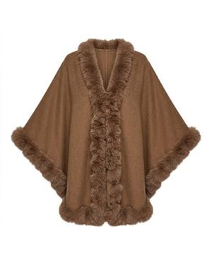 Saachi Faux Fur Cape Saddle Kimono - Brown