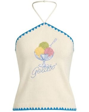 Another Girl Cream Gelato Knit Halter Top - Natural