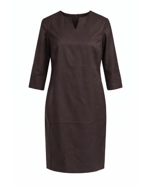 Conquista Classic Notch-Neck Midi Dress - Brown