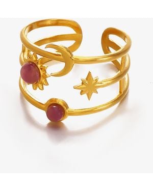 Elk & Bloom Chunky Star, Moon & Sun Gemstone 14K Ring - Metallic