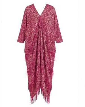 Cy Boutique Pleated Midi Dress With Layered Tassels And Fringe Detail - Pink