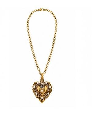 Vstyle Petite Sacred Heart Pearl Necklace - Metallic