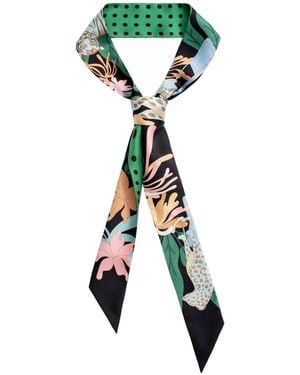 Jessie Zhao New York Silk Skinny Scarf Night Jungle Gathering - Green