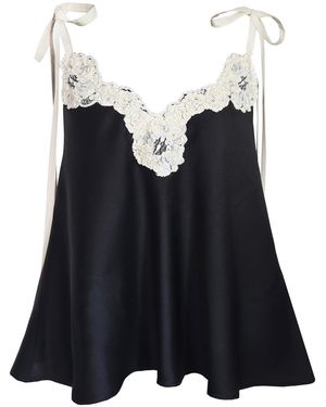 Langner Lace Trimmed Silk Cady Satin Top And - Blue