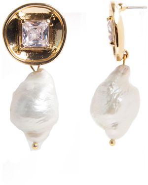 Saachi Disc Pearl Drop Earrings - White