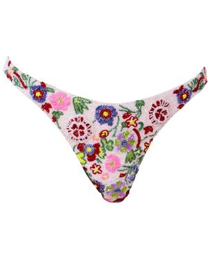 Self-Adore Fleur 3D Hand-Beaded Embellished Bikini Bottom - Pink