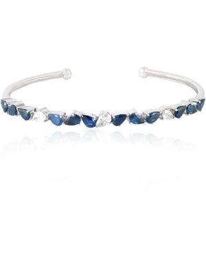 Artisan 18k White Gold Pear Shape Blue Sapphire & Diamond Cuff Bracelet Bangle Jewellery