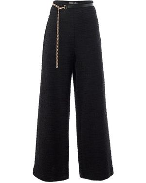 Exquise Regular Textured Zip-Waist Pocketed Yamileth Pants - Black